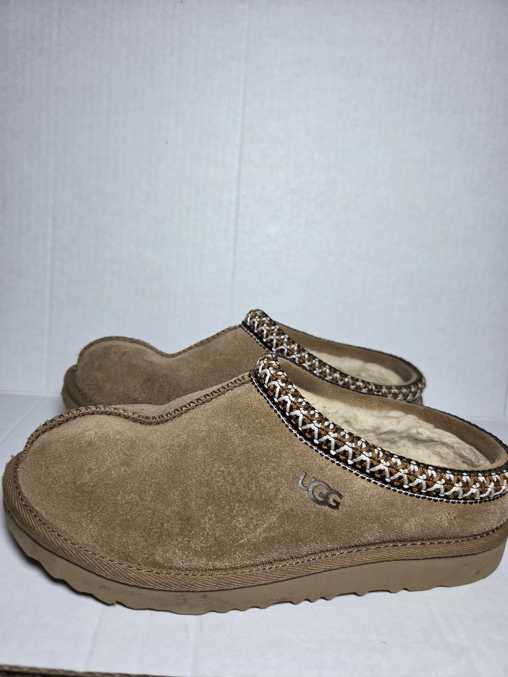 UGG Tasman Women’s Brown Suede Lined Slip-On Mule Slippers w Zigzag Stitching 7